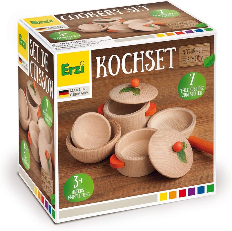 Erzi Natural Wooden Cooking Set for Children - 7 Piece Kitchen Playset - Image 1