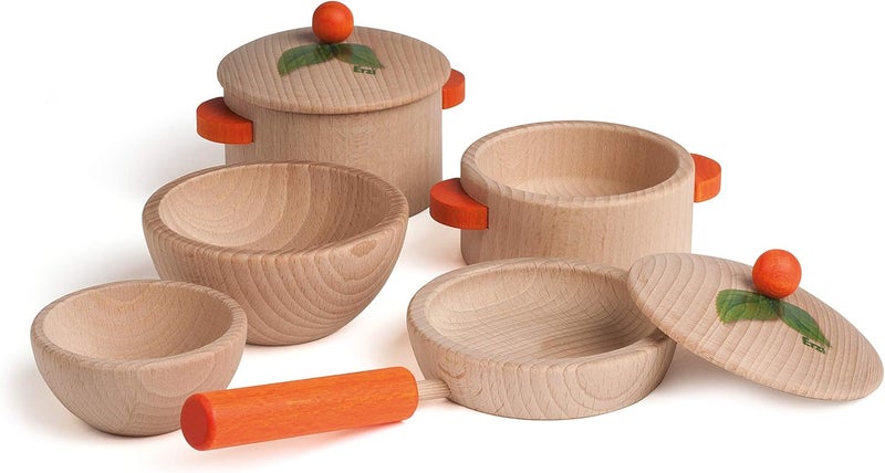 Erzi Natural Wooden Cooking Set for Children - 7 Piece Kitchen Playset - Image 2