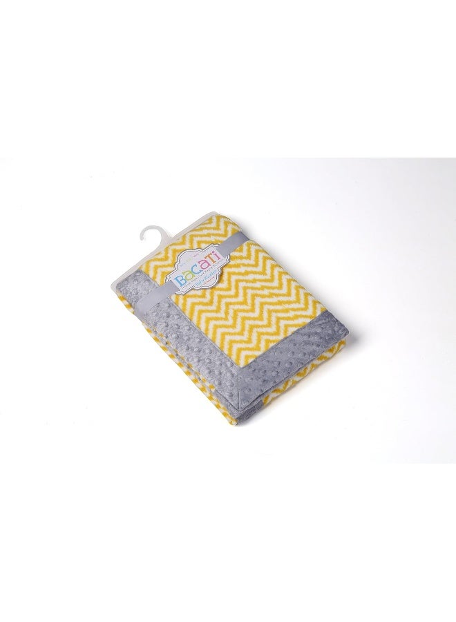 Bacati Bacati Ikat Zigzag Chevron with Border Plush Blanket, Yellow/Grey, 30" x 40"  - Image 1