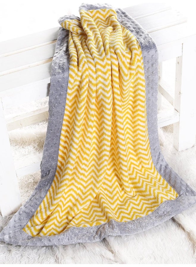 Bacati Bacati Ikat Zigzag Chevron with Border Plush Blanket, Yellow/Grey, 30" x 40"  - Image 2
