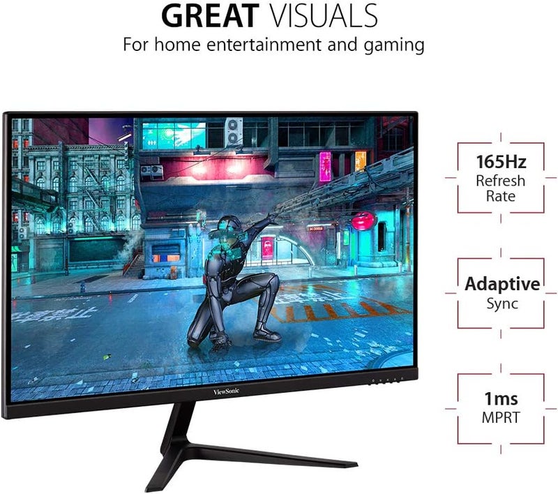 فيوسونيك VX2718-P-MHD 27 بوصة بدون إطار بدقة كاملة عالية 1080p 165 هرتز 1 مللي ثانية شاشة ألعاب مع Adaptive-Sync والعناية بالعين ومنفذي HDMI وDisplay Port، أسود - Image 2