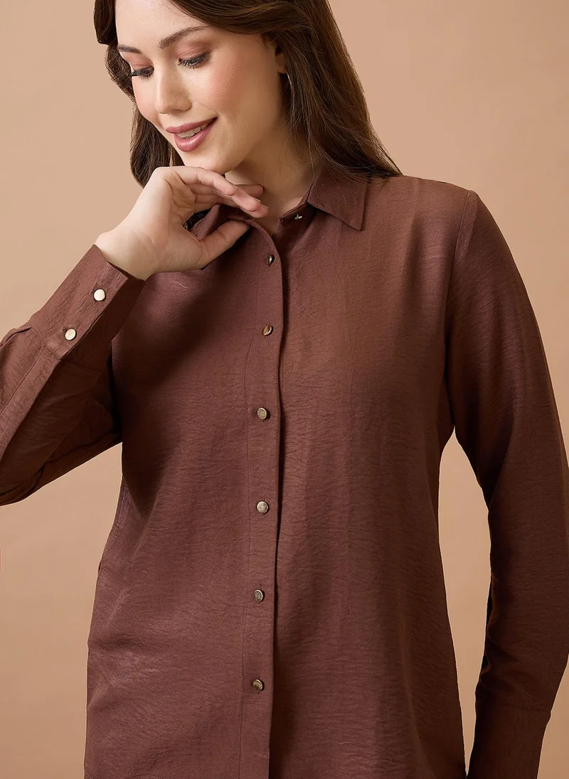 globus Globus Women Collared Neck Cuffed Sleeves Shirt Style Workwear Top