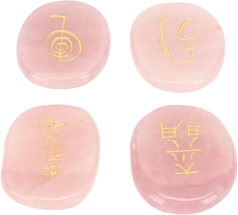 Tbest Ft Collection 4Pcs Reiki Rune Stone Set With Storage Pouch Pinkish Crystal - Image 4