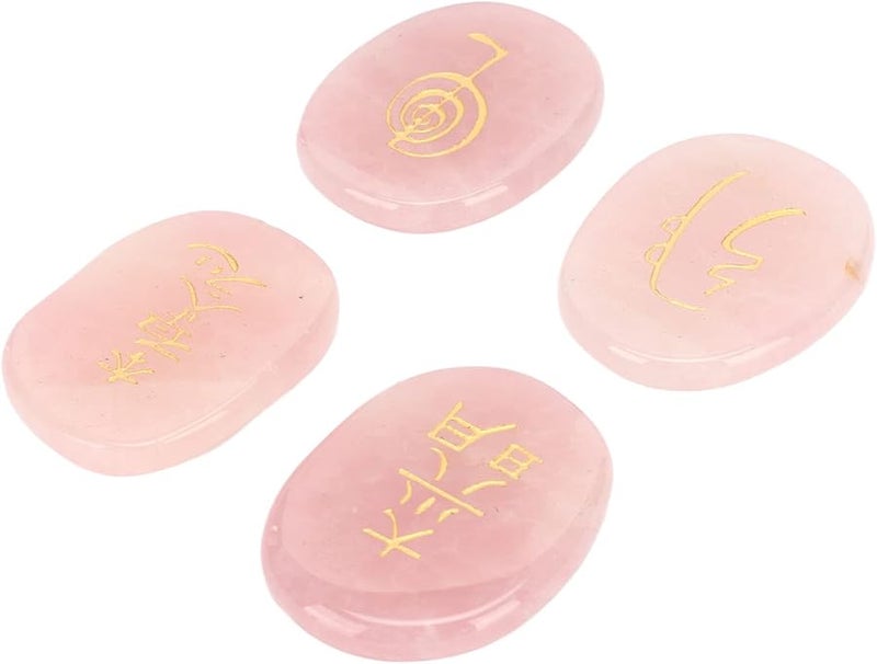 Tbest Ft Collection 4Pcs Reiki Rune Stone Set With Storage Pouch Pinkish Crystal - Image 3