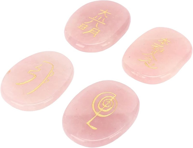 Tbest Ft Collection 4Pcs Reiki Rune Stone Set With Storage Pouch Pinkish Crystal - Image 1