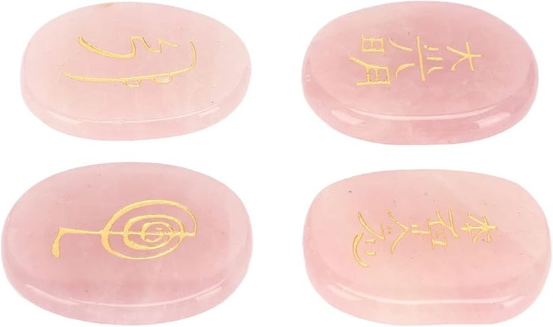 Tbest Ft Collection 4Pcs Reiki Rune Stone Set With Storage Pouch Pinkish Crystal - Image 5