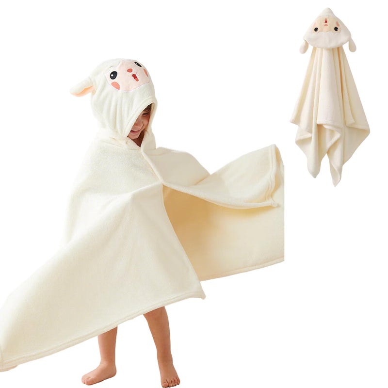 IFaryMes Toddler Bath Towel Baby Towels with Hood 27.5"X55" Ultra Absorbent Soft Bathrobe Blanket Kids Shower Towel for Girls and Boys(White-Goat) - Image 1
