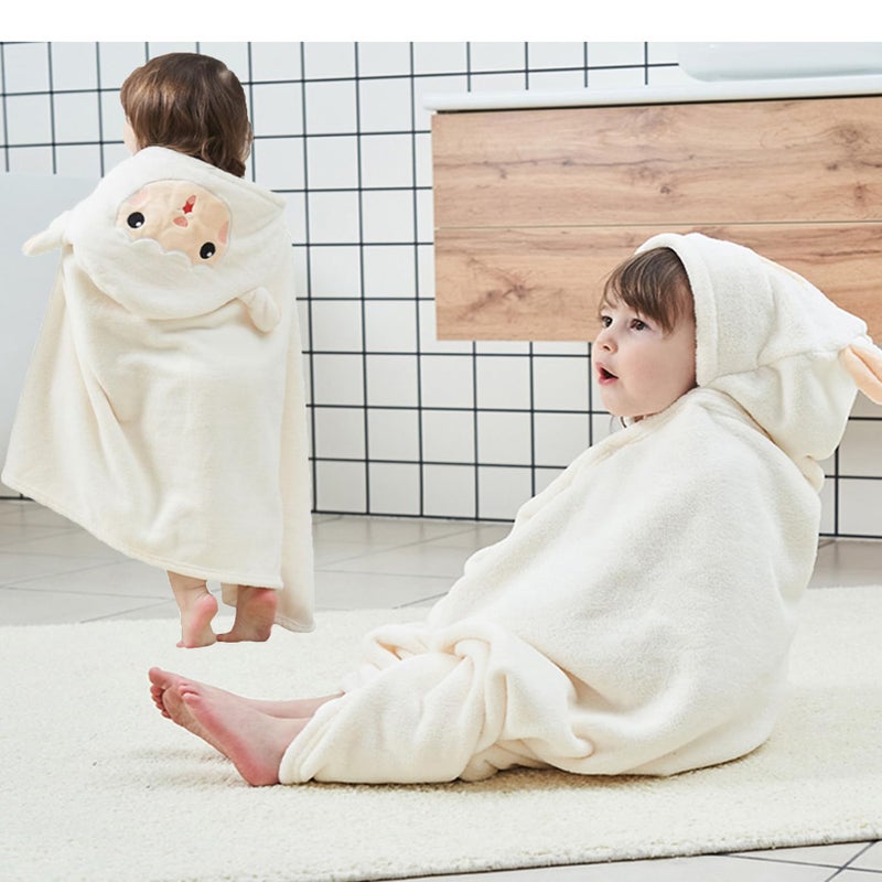 IFaryMes Toddler Bath Towel Baby Towels with Hood 27.5"X55" Ultra Absorbent Soft Bathrobe Blanket Kids Shower Towel for Girls and Boys(White-Goat) - Image 2
