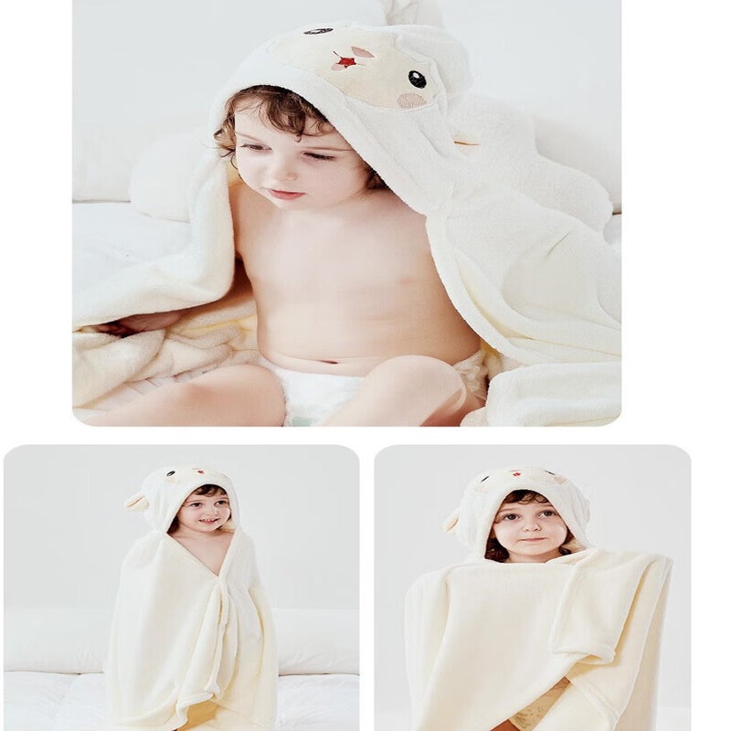 IFaryMes Toddler Bath Towel Baby Towels with Hood 27.5"X55" Ultra Absorbent Soft Bathrobe Blanket Kids Shower Towel for Girls and Boys(White-Goat) - Image 4