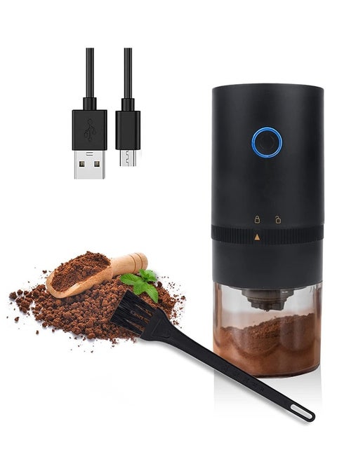Portable Electric Burr Coffee Grinder, Compact Automatic Conical Burr Grinder Coffee Bean Grinder with Muli Grind Setting, USB Rechargeable Simple Push Button Operation with Brush, Black