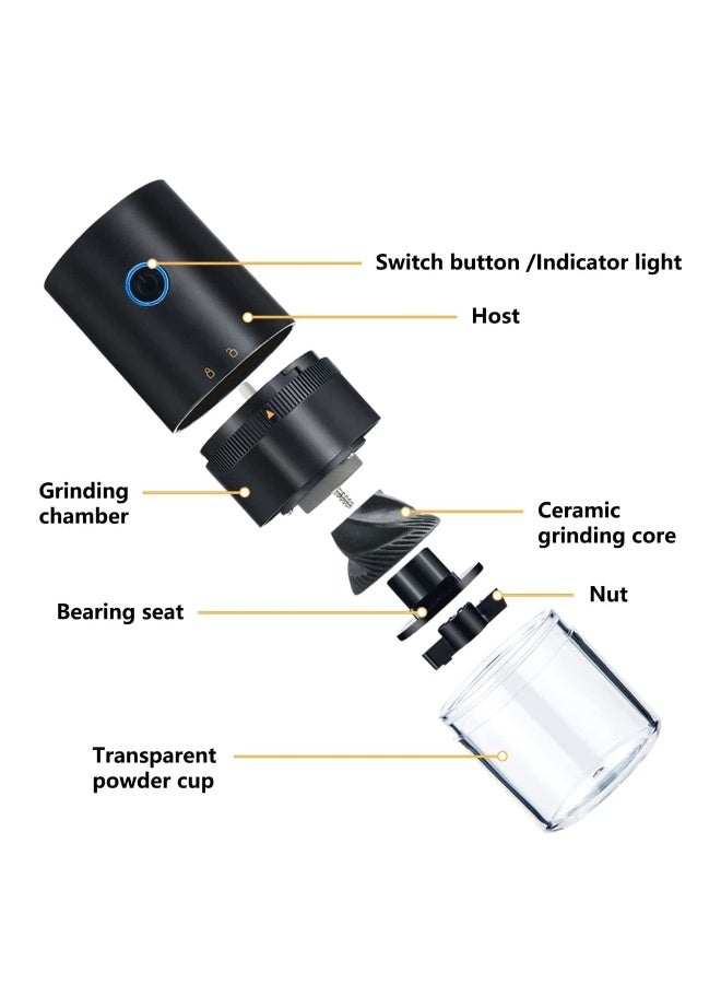 Portable Electric Burr Coffee Grinder, Compact Automatic Conical Burr Grinder Coffee Bean Grinder with Muli Grind Setting, USB Rechargeable Simple Push Button Operation with Brush, Black
