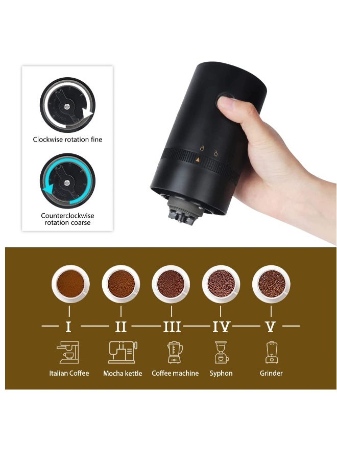 Portable Electric Burr Coffee Grinder, Compact Automatic Conical Burr Grinder Coffee Bean Grinder with Muli Grind Setting, USB Rechargeable Simple Push Button Operation with Brush, Black