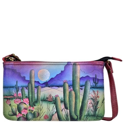 Anna by Anuschka Women's Original Genuine Leather Hand-Painted Crossbody Organizer - Leather Handbag for Women - Desert Moon - Image 1