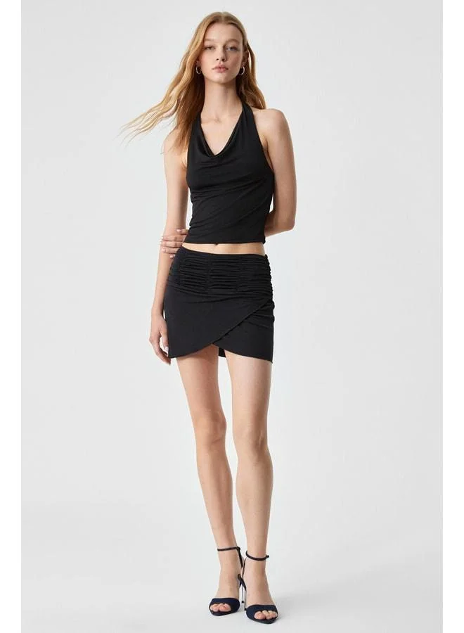 Ethiquet GENSTE Women's Regular Short Hem High-Waist Black Skirt.