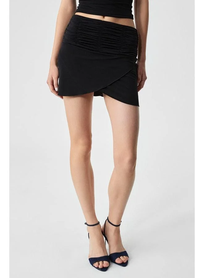 Ethiquet GENSTE Women's Regular Short Hem High-Waist Black Skirt.