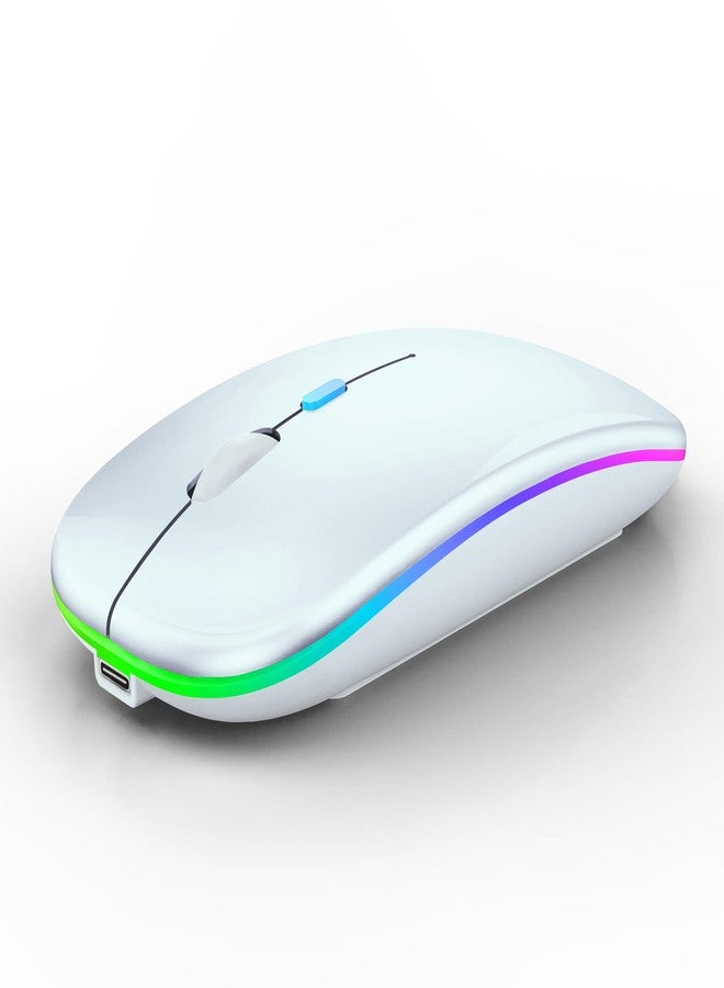WREANU Wireless Bluetooth Mouse Rechargeable Laptop Mice with LED Lights Silent Slim Use(BT5.2 & USB 2.4G Portable Receiver) Dual Mode Computer Mouse for Laptop/iPad/Tablet/Apple/Computer/Mac(White) - Image 1