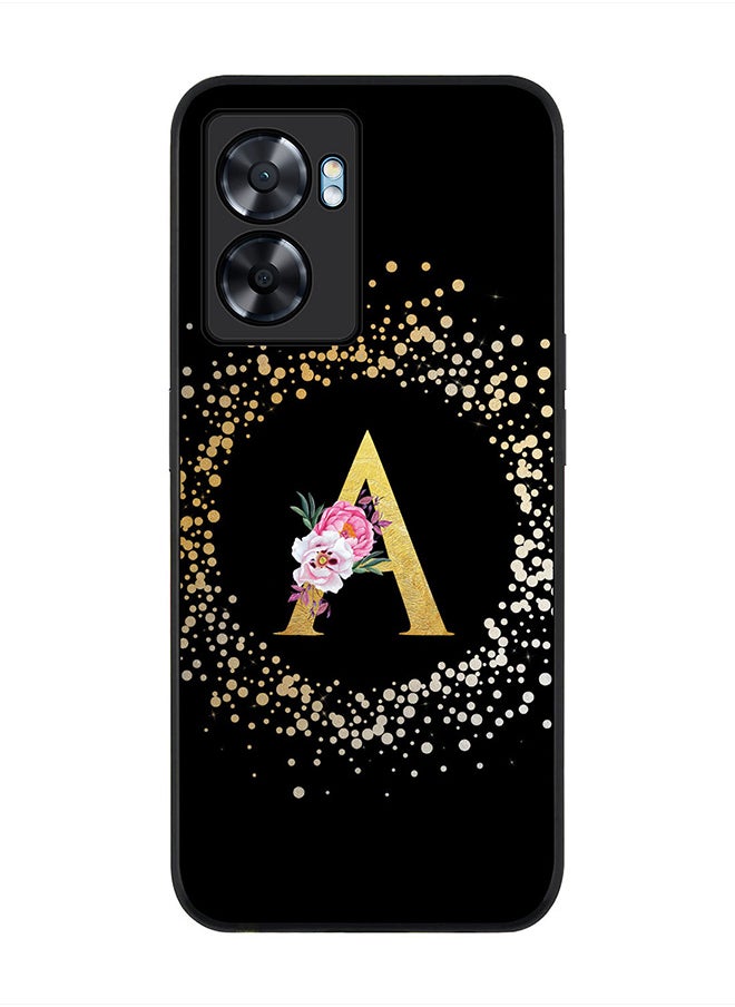 Stylizedd Rugged Black edge case for Oppo A57, Slim fit Rubber Edges Thin Cover -  Custom Monogram Initial Letter Floral Pattern Alphabet - A  (Black )  - Image 1