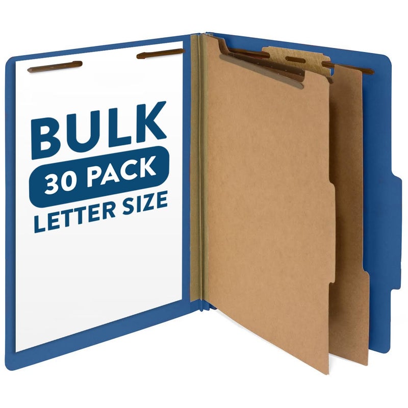 Blue Summit Supplies 30 Letter Size Dark Blue Classification Folders, 2 Dividers, 2 Inch Tyvek Expansions, Durable 2 Prongs, Letter Size, Dark Blue Color, 30 Pack - Image 1