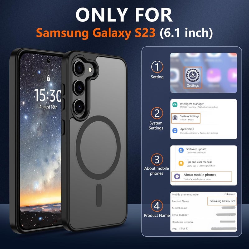حافظة Pilaru المغناطيسية لهاتف Samsung S23 [متوافقة مع تقنية MagSafe] | 2 طبقة حماية للشاشة | مقاومة للتصفر وبصمات الأصابع، مقاومة للصدمات، نسيج ناعم وشفاف يناسب شكل الهاتف - لون أسود مات - Image 2