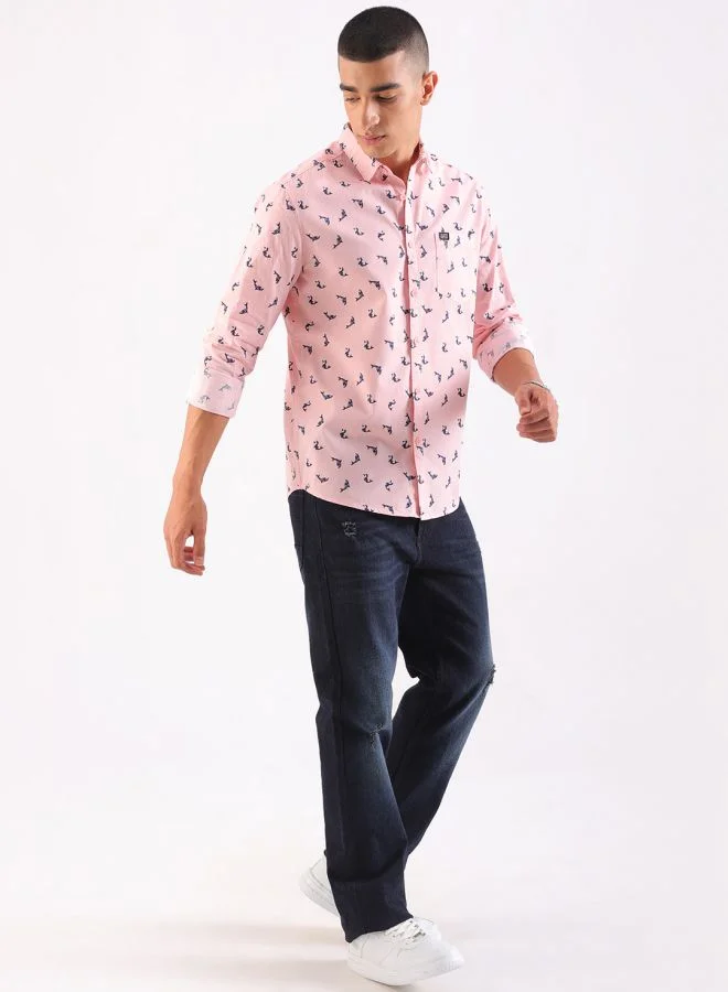 The Indian Garage Co Men Regular Fit Printed Full Sleeves Cutaway Collar Casual Shirt