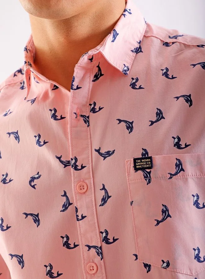 The Indian Garage Co Men Regular Fit Printed Full Sleeves Cutaway Collar Casual Shirt