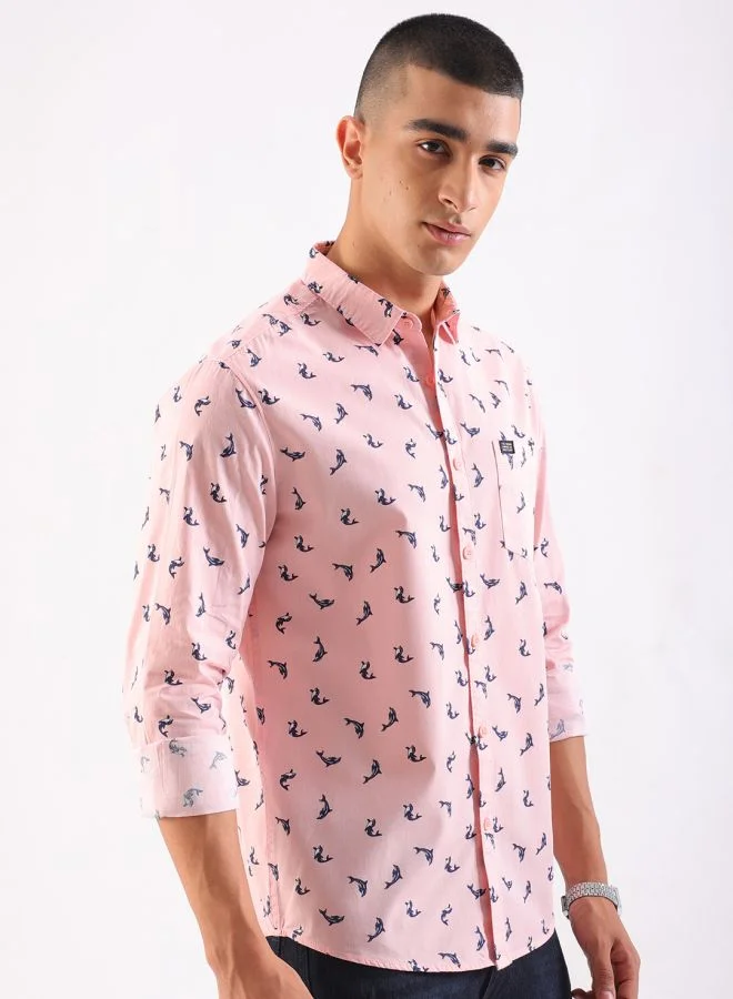The Indian Garage Co Men Regular Fit Printed Full Sleeves Cutaway Collar Casual Shirt