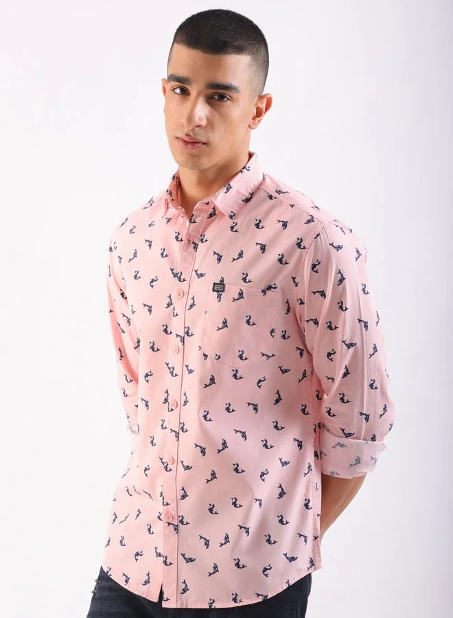 The Indian Garage Co Men Regular Fit Printed Full Sleeves Cutaway Collar Casual Shirt