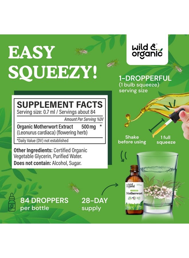 Wild & Organic صبغة الأم العشبية البرية والعضوية - مزاج جيد، هدوء، دعم للنساء - قطرات مستخلص عشبة الأم - مكمل نباتي، خالي من السكر والكحول - 2 أونصة سائلة - Image 3