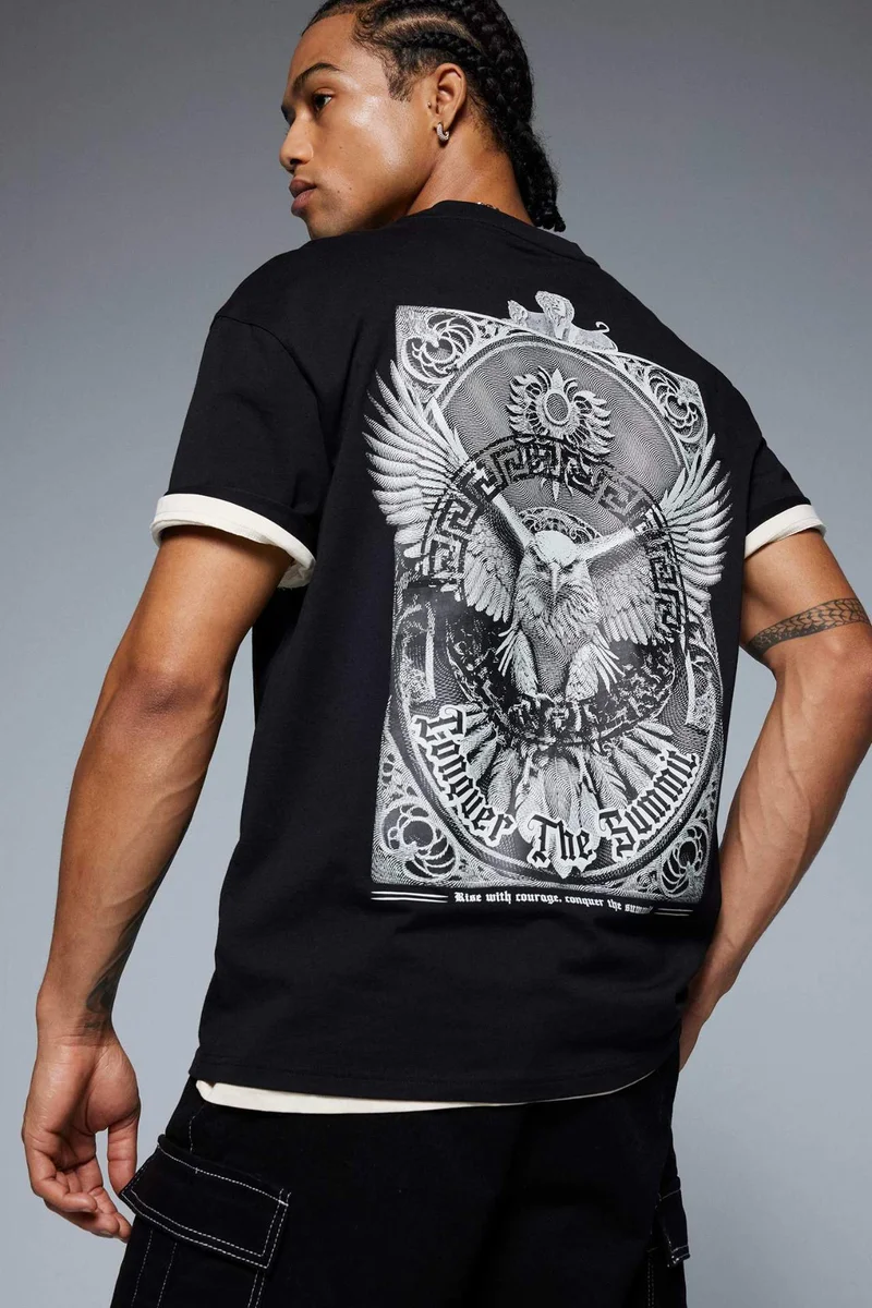 ديفاكتو Boxy Fit Crew Neck Printed Short Sleeve T-Shirt