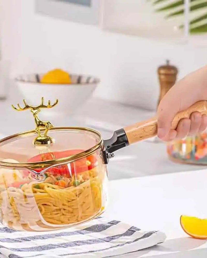 Heat Resistant Glass Saucepan with Lid and Wooden Handle 1.8 Liter - Image 2