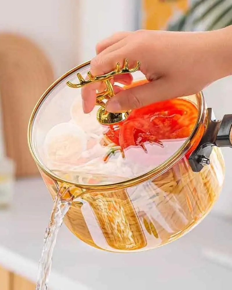 Heat Resistant Glass Saucepan with Lid and Wooden Handle 1.8 Liter - Image 4