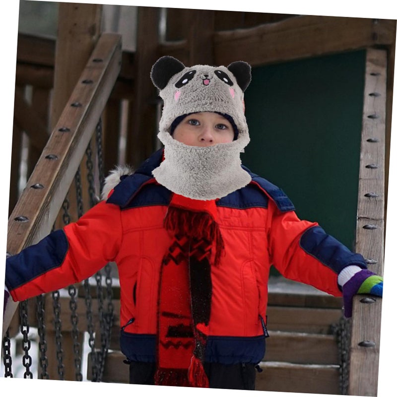 Grey Kids Hooded Scarf With Animal Ears Soft Material For Cold Weather - Image 3