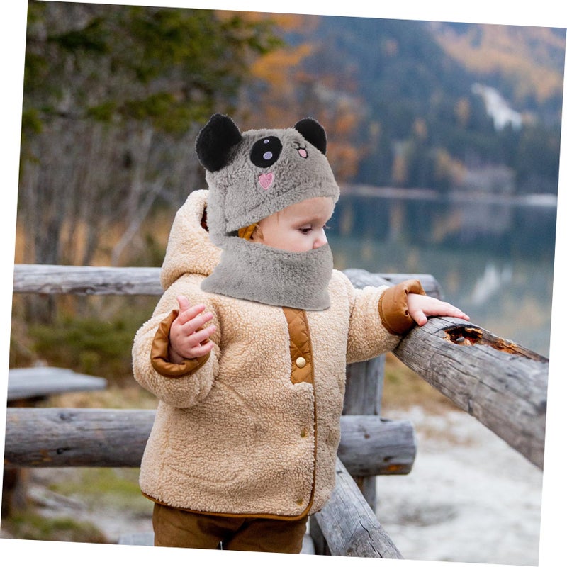 Grey Kids Hooded Scarf With Animal Ears Soft Material For Cold Weather - Image 5
