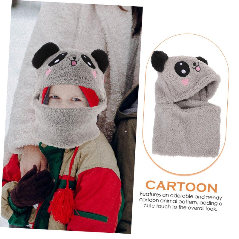 Grey Kids Hooded Scarf With Animal Ears Soft Material For Cold Weather - Image 4