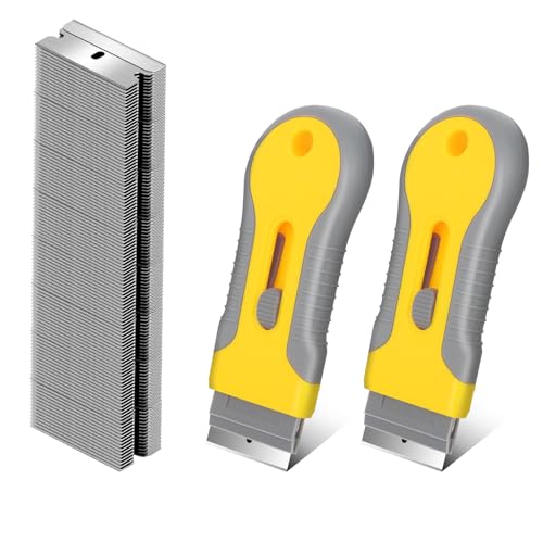 WEGAZ-2 Pack Razor Blade Scraper with 100 Extra carbon steel Blades, Scraper Tool for Cleaning Window, Paint, Cooktop, Oven, Glass Stove Top Scraper - Image 1