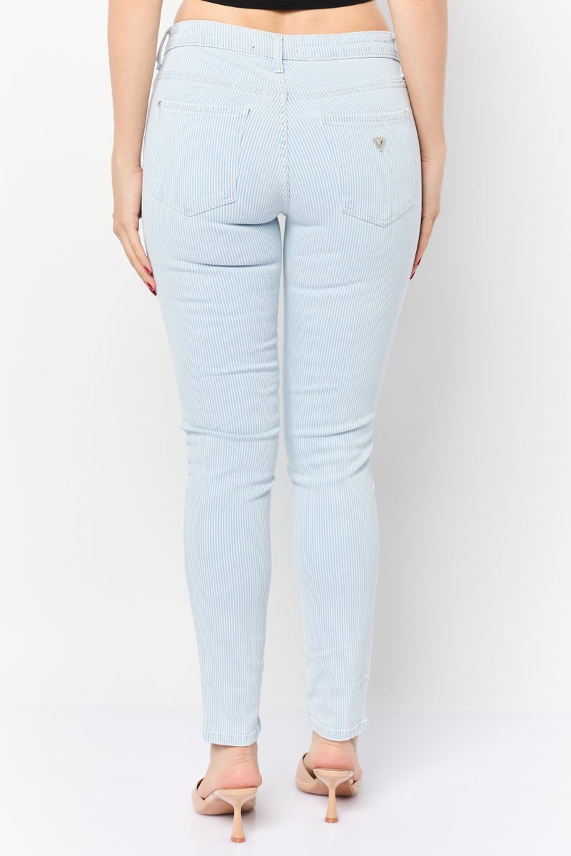 GUESS Women Regular Fit High Rise Straight Stretchable Jeans, Light Blue - Image 4