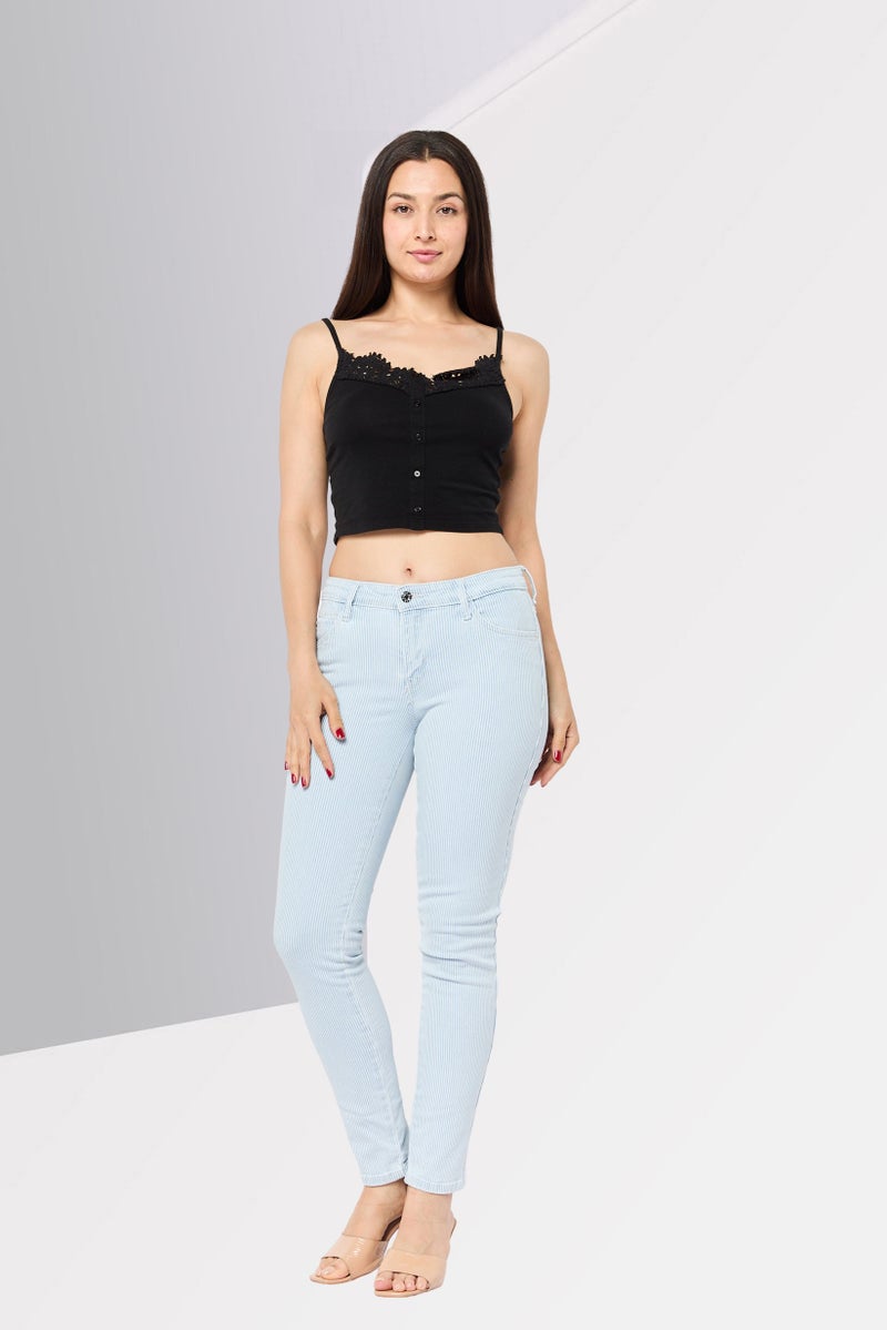 GUESS Women Regular Fit High Rise Straight Stretchable Jeans, Light Blue - Image 2