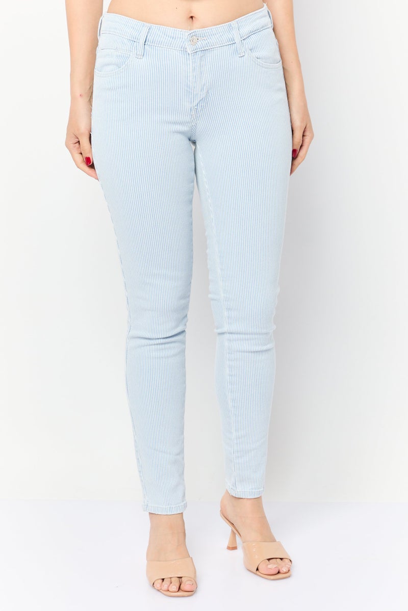 GUESS Women Regular Fit High Rise Straight Stretchable Jeans, Light Blue - Image 1