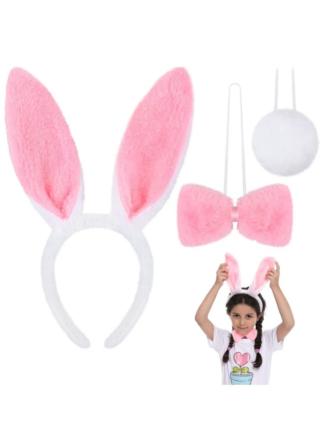 NajmStyle Costume Set,3 Pcs Bunny Accessories Set Including Rabbit Bunny Ears Headband, Bow Tie and Tail for Cosplay Party Dress Up Accessories (White and Pink) - Image 1