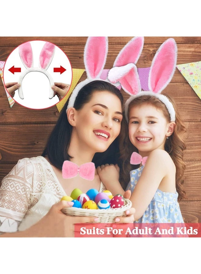 NajmStyle Costume Set,3 Pcs Bunny Accessories Set Including Rabbit Bunny Ears Headband, Bow Tie and Tail for Cosplay Party Dress Up Accessories (White and Pink) - Image 4