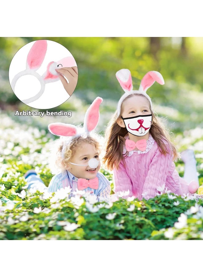 NajmStyle Costume Set,3 Pcs Bunny Accessories Set Including Rabbit Bunny Ears Headband, Bow Tie and Tail for Cosplay Party Dress Up Accessories (White and Pink) - Image 3