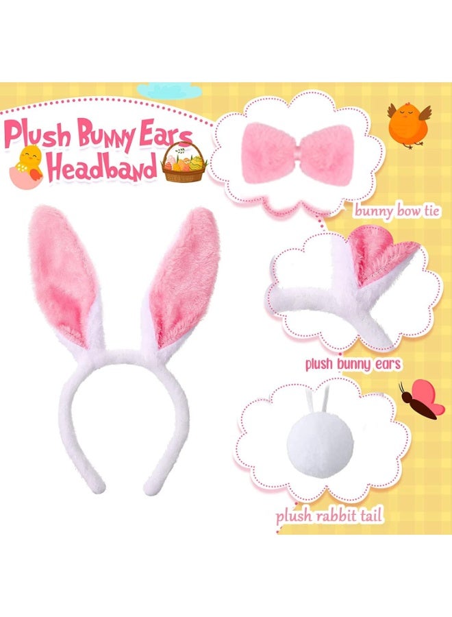 NajmStyle Costume Set,3 Pcs Bunny Accessories Set Including Rabbit Bunny Ears Headband, Bow Tie and Tail for Cosplay Party Dress Up Accessories (White and Pink) - Image 2