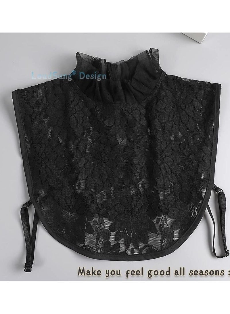SYOSI Fake Collar, Detachable Half Shirt Blouse False Collar Floral Lace Hollow Stand Top Elegant For Women Girls, Versatile to Match for Sweater, T-Shirt, Blouse, Dress, Jacket, Uniforms and More. - Image 2