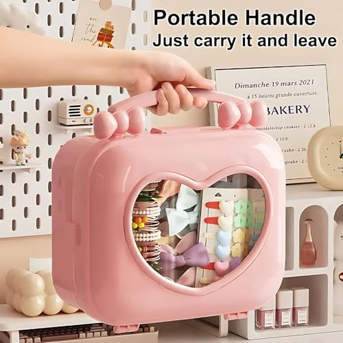 KREPS plastic Hair Accessories Storage Box Handbag, Ideal for Clips, Brush, and Headbands Hair Bows and Clips,Multi-Purpose Perfect for Travel and Organization (Baby Pink) - Image 4