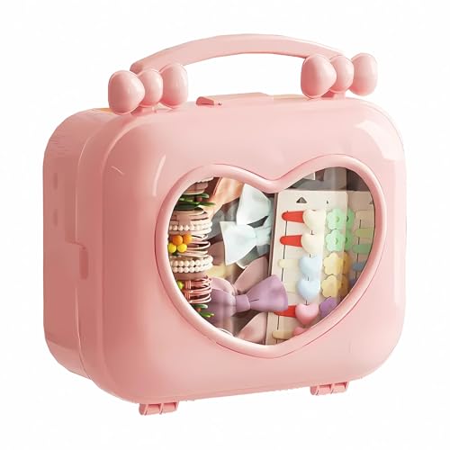 KREPS plastic Hair Accessories Storage Box Handbag, Ideal for Clips, Brush, and Headbands Hair Bows and Clips,Multi-Purpose Perfect for Travel and Organization (Baby Pink) - Image 1