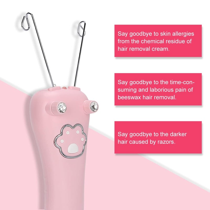 klarako Threading Hair Removal, Face Threading Hair Removal Electric Cotton Thread Epilator Body Hair Remover Threading Device Physical Removal Tool Eyebrow Threading Thread(Pink) - Image 5