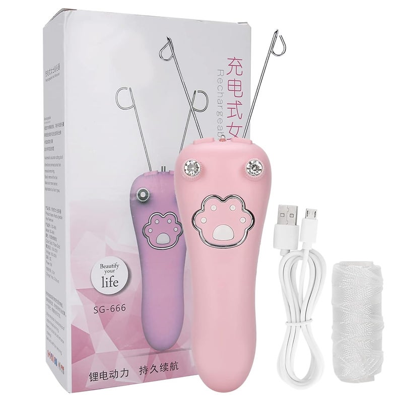klarako Threading Hair Removal, Face Threading Hair Removal Electric Cotton Thread Epilator Body Hair Remover Threading Device Physical Removal Tool Eyebrow Threading Thread(Pink) - Image 1