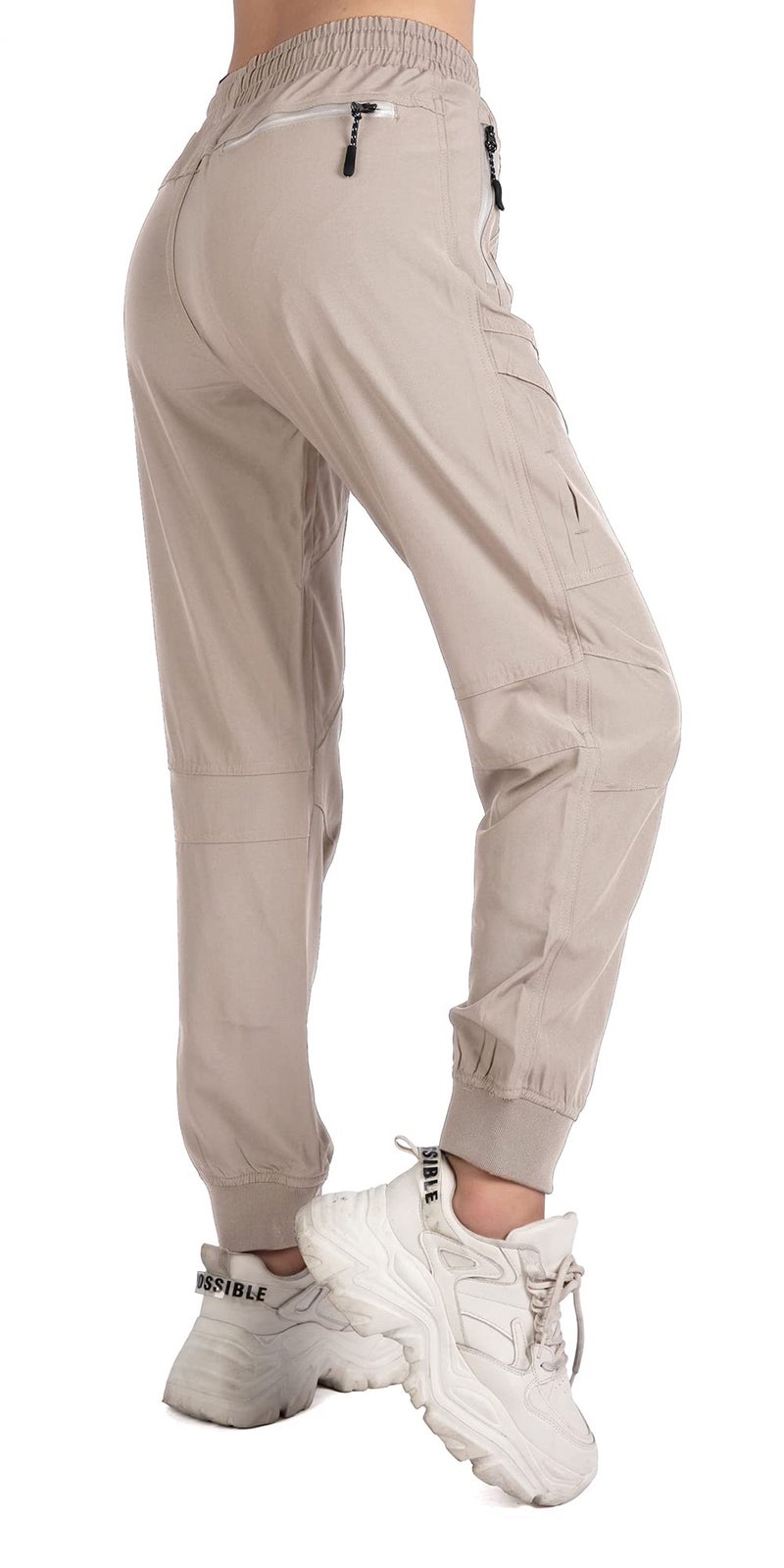 Singbring Women's Athletic Hiking Cargo Joggers Pants Outdoor Workout Lightweight Quick Dry UPF 50 Zipper Pockets (Khaki88-S) - Image 5