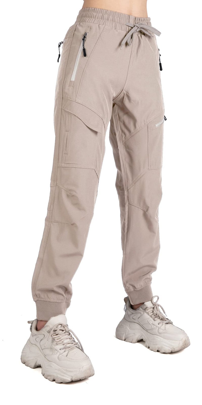 Singbring Women's Athletic Hiking Cargo Joggers Pants Outdoor Workout Lightweight Quick Dry UPF 50 Zipper Pockets (Khaki88-S) - Image 2