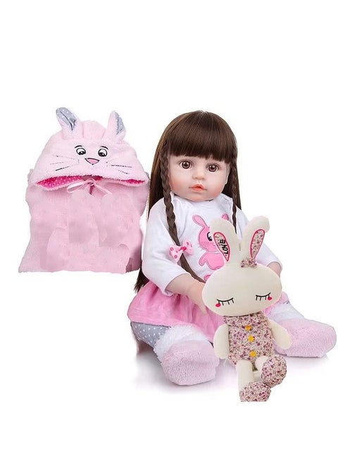 Reborn Baby Doll 22 inch  Newborn Baby Dolls  Lifelike Weighted with Soft Silicone Doll Girls with Plush Toy  Doll Clothes for Age 3+ (E)